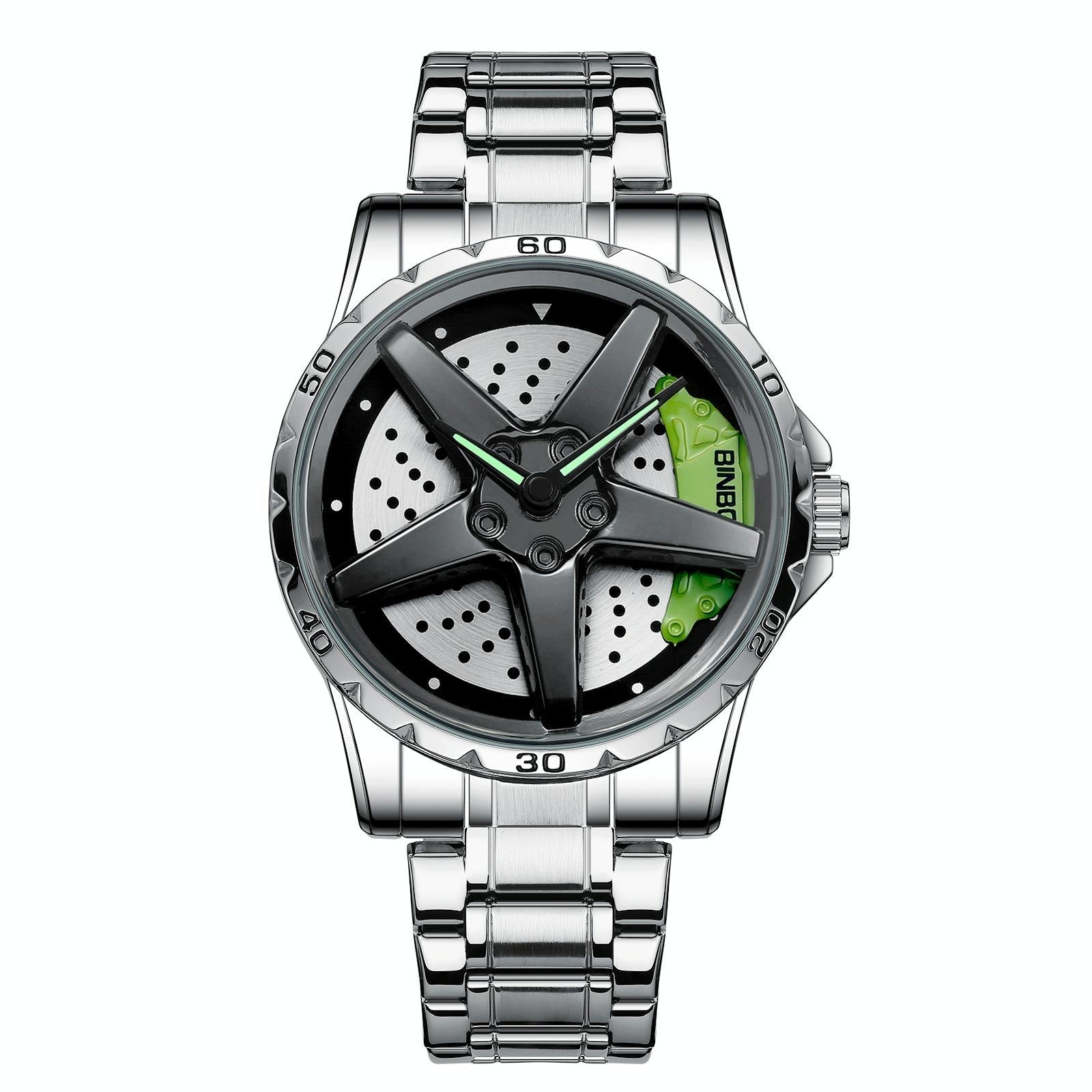 Waterproof Multifunctional Men Watch with Durable Dial - White Steel-Green