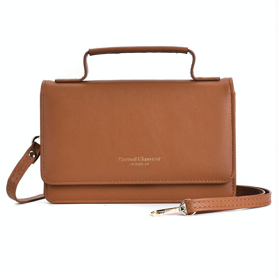 Versatile Small Square Shoulder Phone Bag - Compact & Functional - Brown