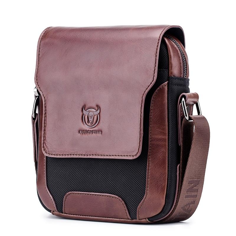 Men Leather Diagonal Shoulder Bag Multi Function - Brown