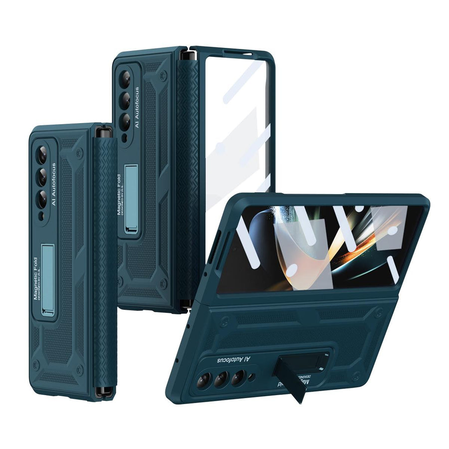 For Samsung Galaxy Z Fold4 5G Telescopic Hinge Foldable Phone Case With Stand - - Green