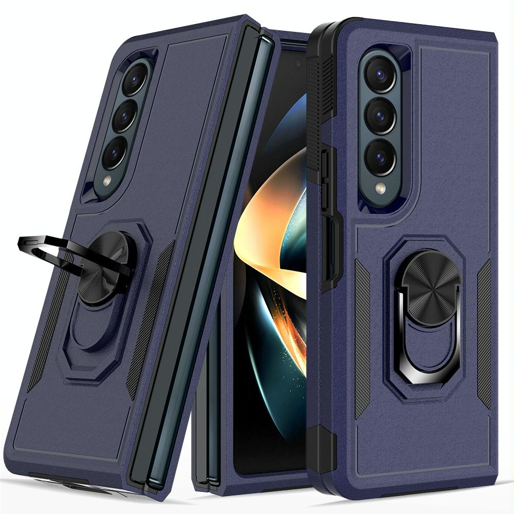 Galaxy z Fold 4 Tpu Shockproof Case with Ring - 2 in 1 Design - Dark Blue
