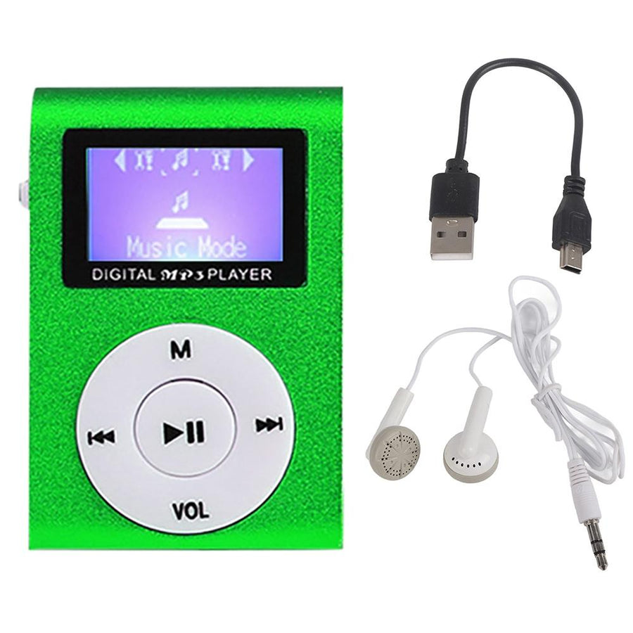 Mini Mp3 Player With Screen 128M+Earphone+Cable - Green