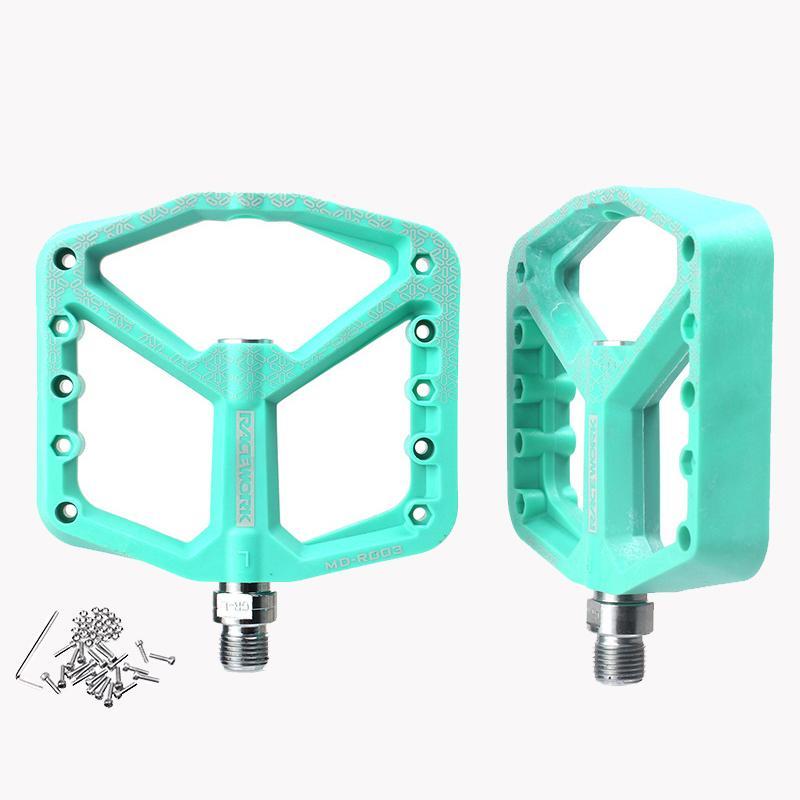 A Pair Of Wide Anti-Slip Nylon Bike Pedals - Cyan