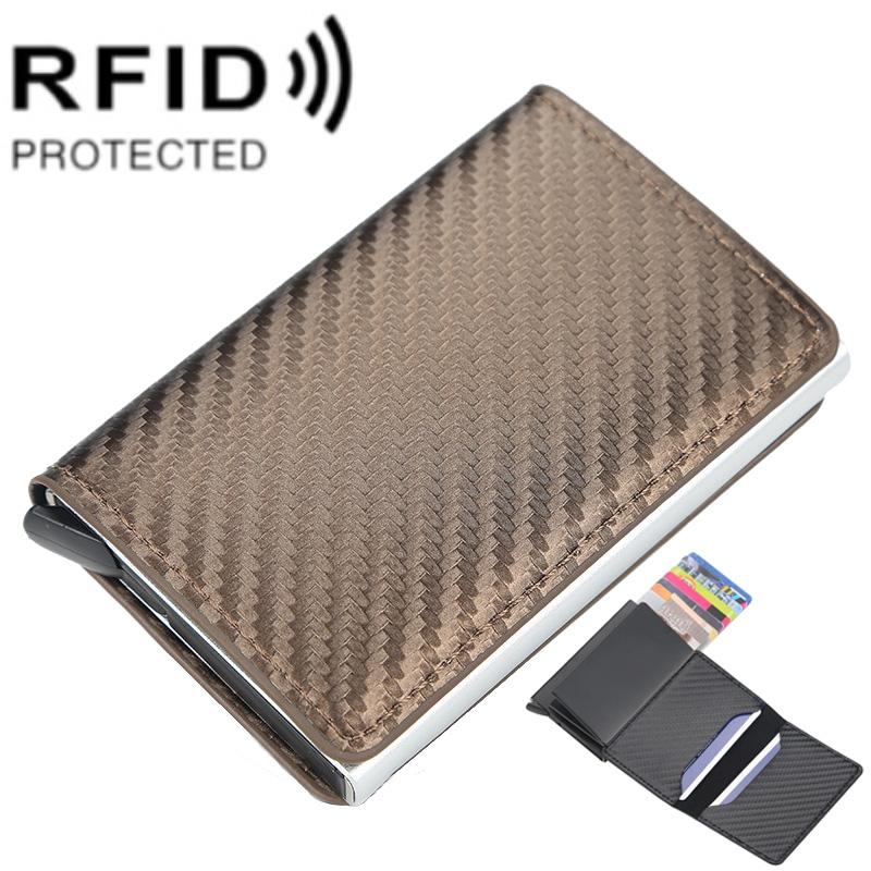 Rfid-protected Plaid Leather Wallet with Automatic Card Ejector - Gold