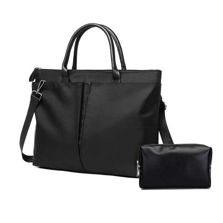 Versatile Business Briefcase Large Capacity Messenger Bag - Black+Black Pu Power Bag