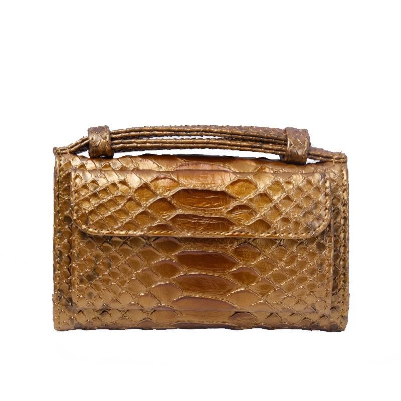 Chain Crossbody Bag with Snake Texture Print - 11 Copper Colour