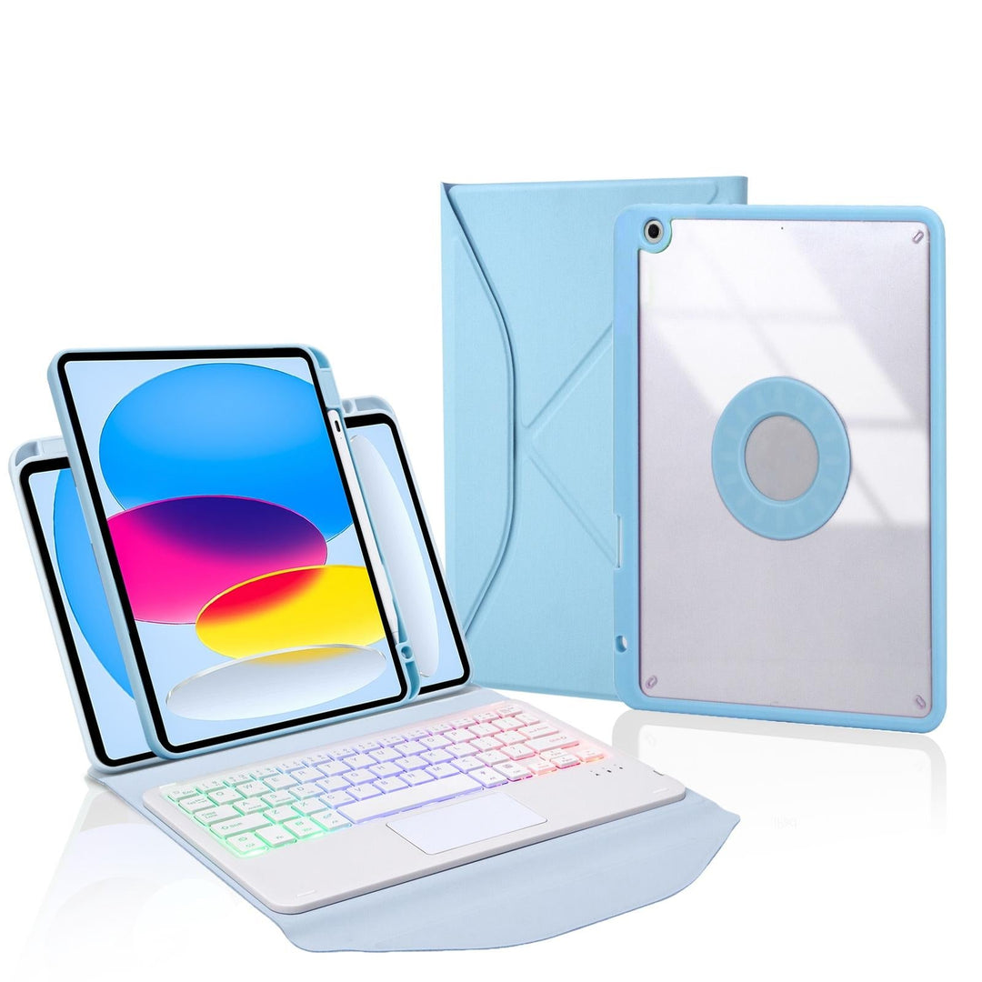 Touchpad Bluetooth Keyboard Leather Tablet Case With Pen Slot And Backlight - Sky Blue