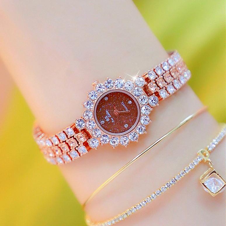 Sparkling Diamond Chain Watch for Women - Full of Elegance - Rose Coffee