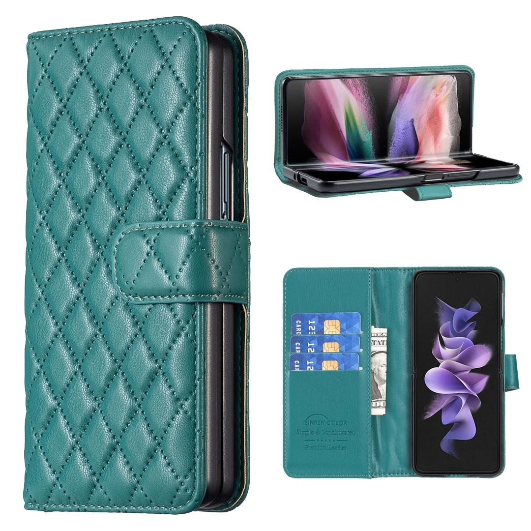 For Samsung Galaxy Z Fold4 5G Samsung Fold 4 Diamond Lattice Wallet Case - Sleek And Stylish - Green