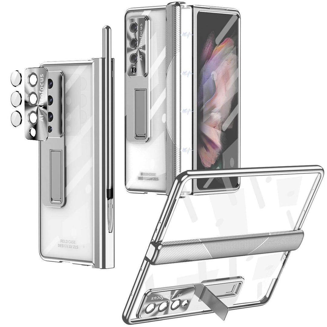 For Samsung Galaxy Z Fold4 5G Magnetic Phone Case With Holder - Plating Finish - Silver
