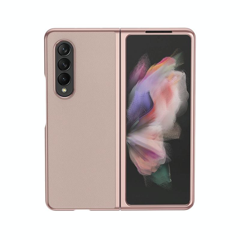 For Samsung Galaxy Z Fold4 5G Leather Folding Phone Case - Electroplated Finish - Rose Gold
