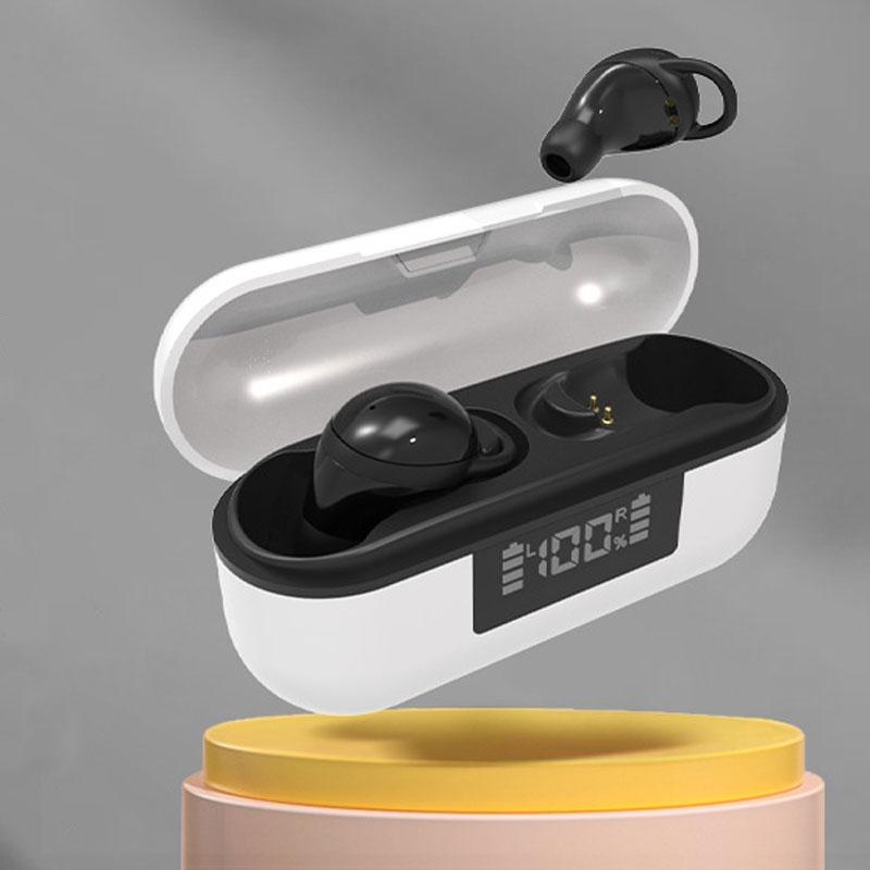 Wireless Noise-cancelling Earbuds with Digital Display and Charging Case - Black