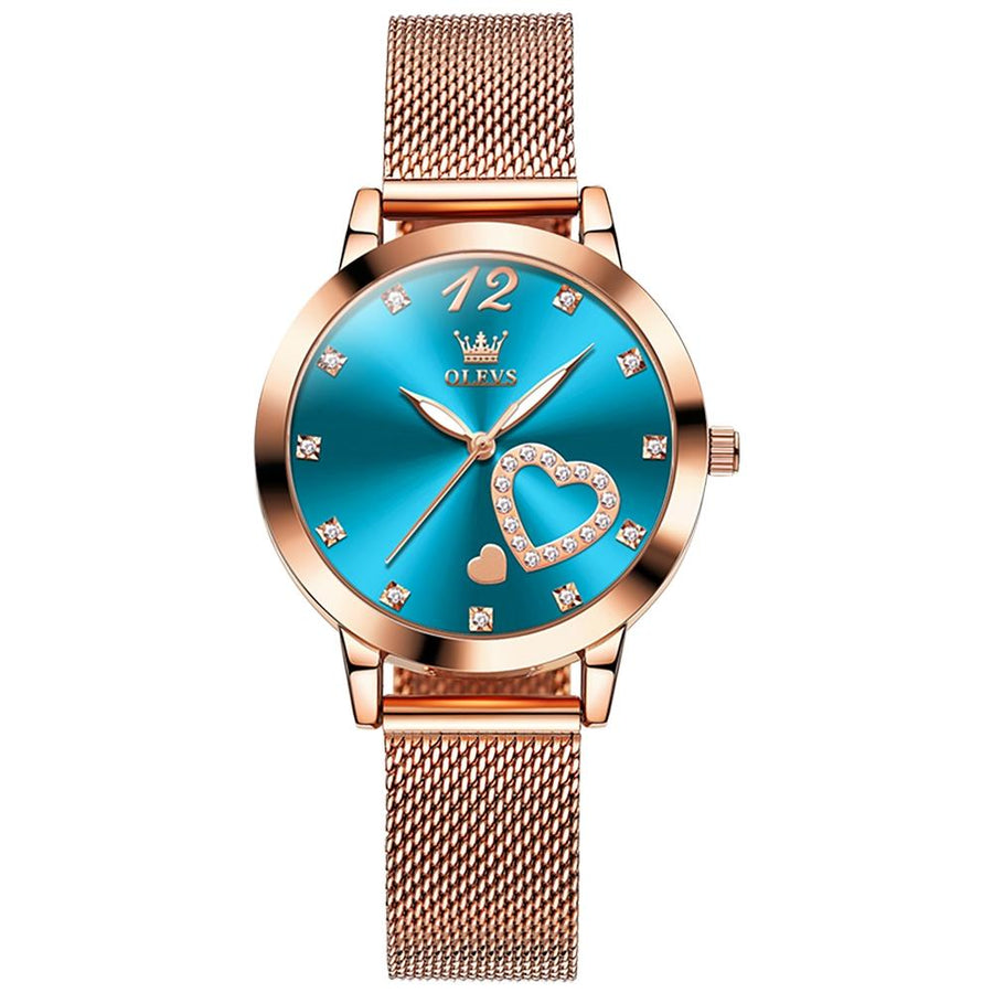 Waterproof Heart-shaped Women Quartz Watch - Blue