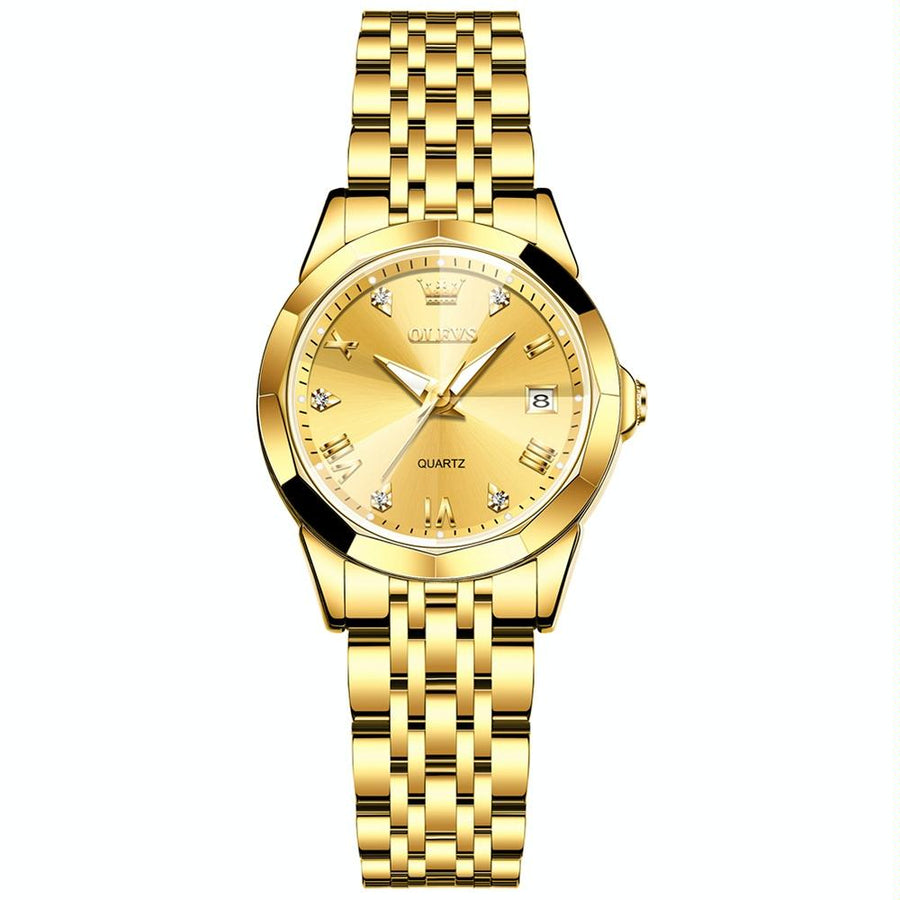 Waterproof Quartz Watch with Butterfly Buckle for Women - Gold