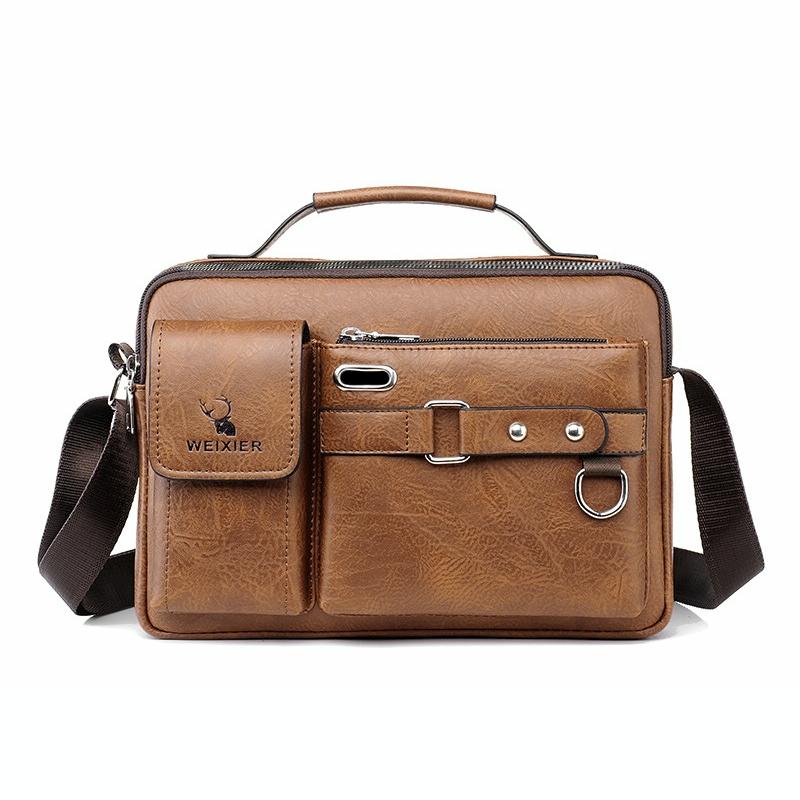Portable Leather Shoulder Bag - Handbag - Plain Texture Light Brown