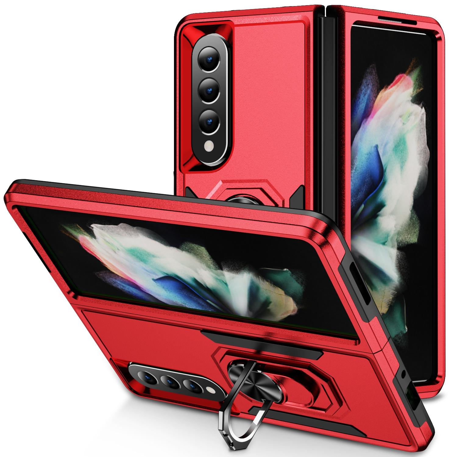 For Samsung Galaxy Z Fold4 5G Shockproof Case With Holder - Pc Tpu - Red + Black