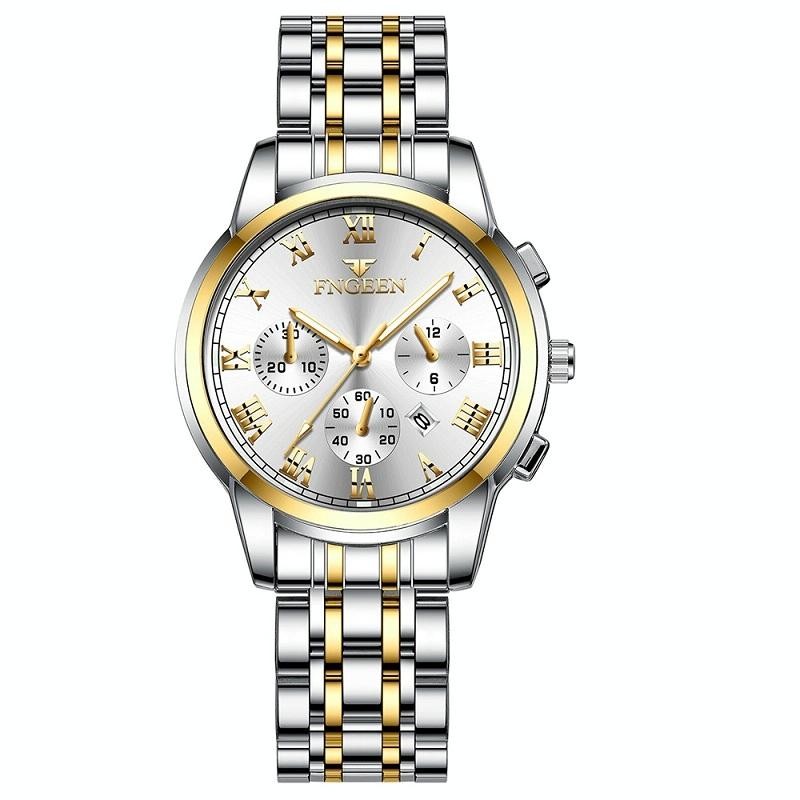 Stylish Women Quartz Watch with Luminous Display and Date - Gold White Surface
