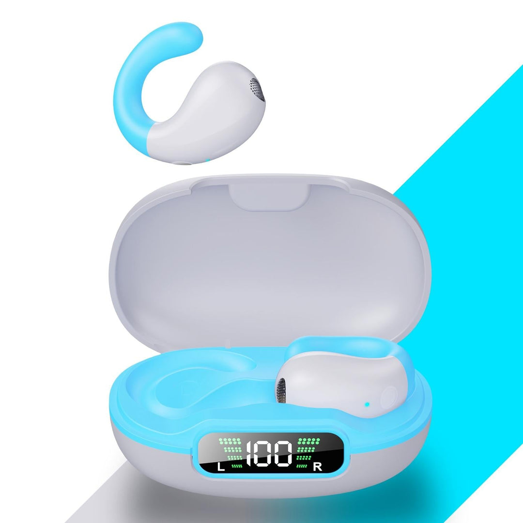 Wireless Bluetooth Earphone with Charging Case - Clip-on - White Blue
