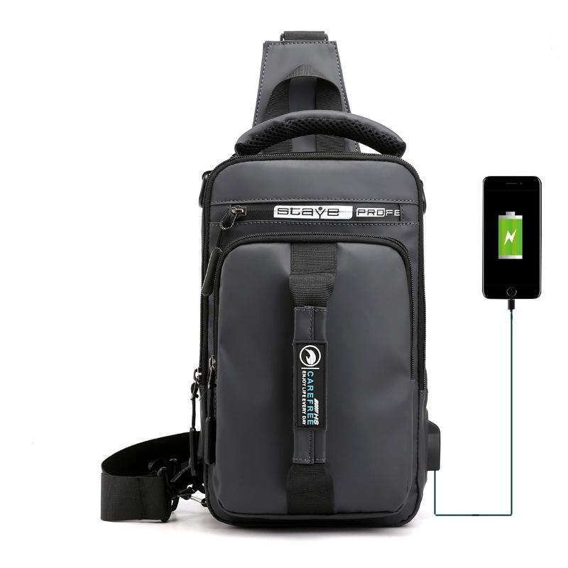 Men Multifunctional Chest Bag Usb Charging Port Single / Double Shoulder - Grey