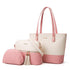 Large Capacity Fashion Handbag with Diagonal Design and Letter Detail - White Pink