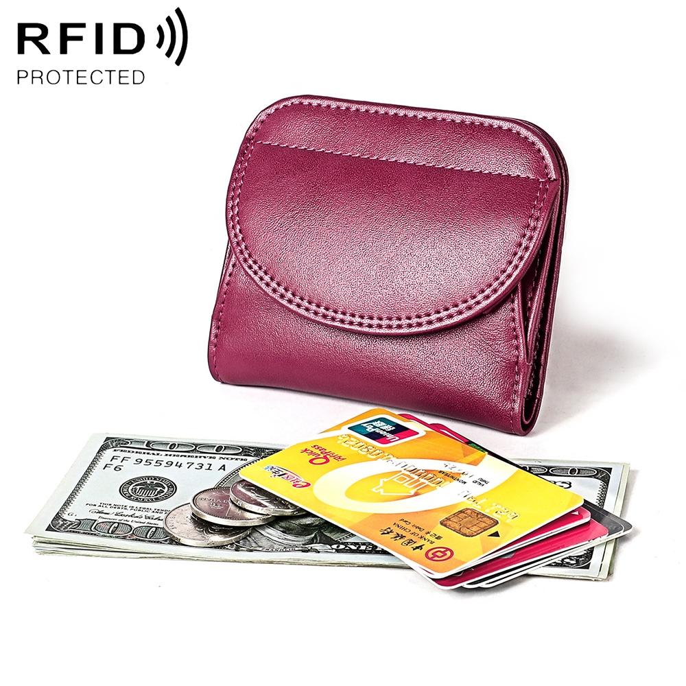 Women Leather Rfid Blocking Coin Purse - Compact Design - Purple