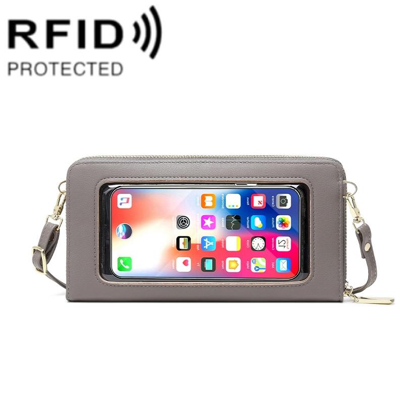 Anti Theft Rfid Cross Body Phone Bag With Touch Screen - Grey