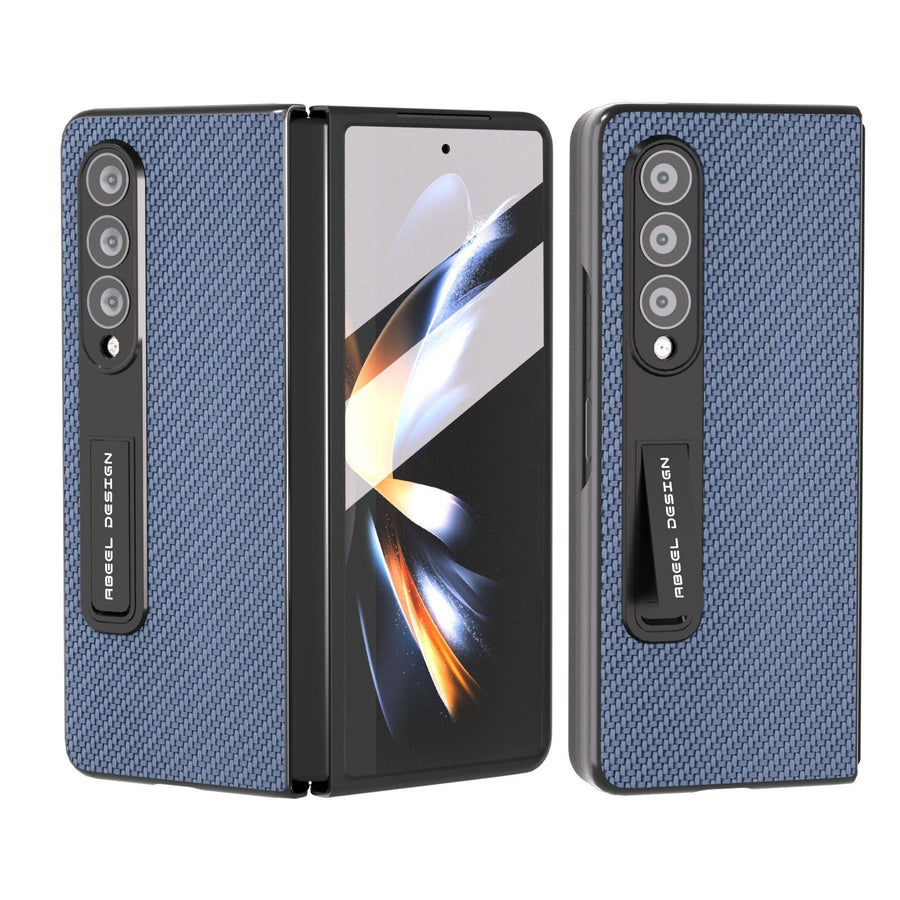 For Samsung Galaxy Z Fold4 5G Carbon Fiber Phone Case With Holder - Light Blue