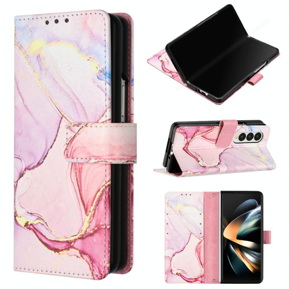 For Samsung Galaxy Z Fold4 5G Marble Leather Flip Case - Rose Gold Ls005
