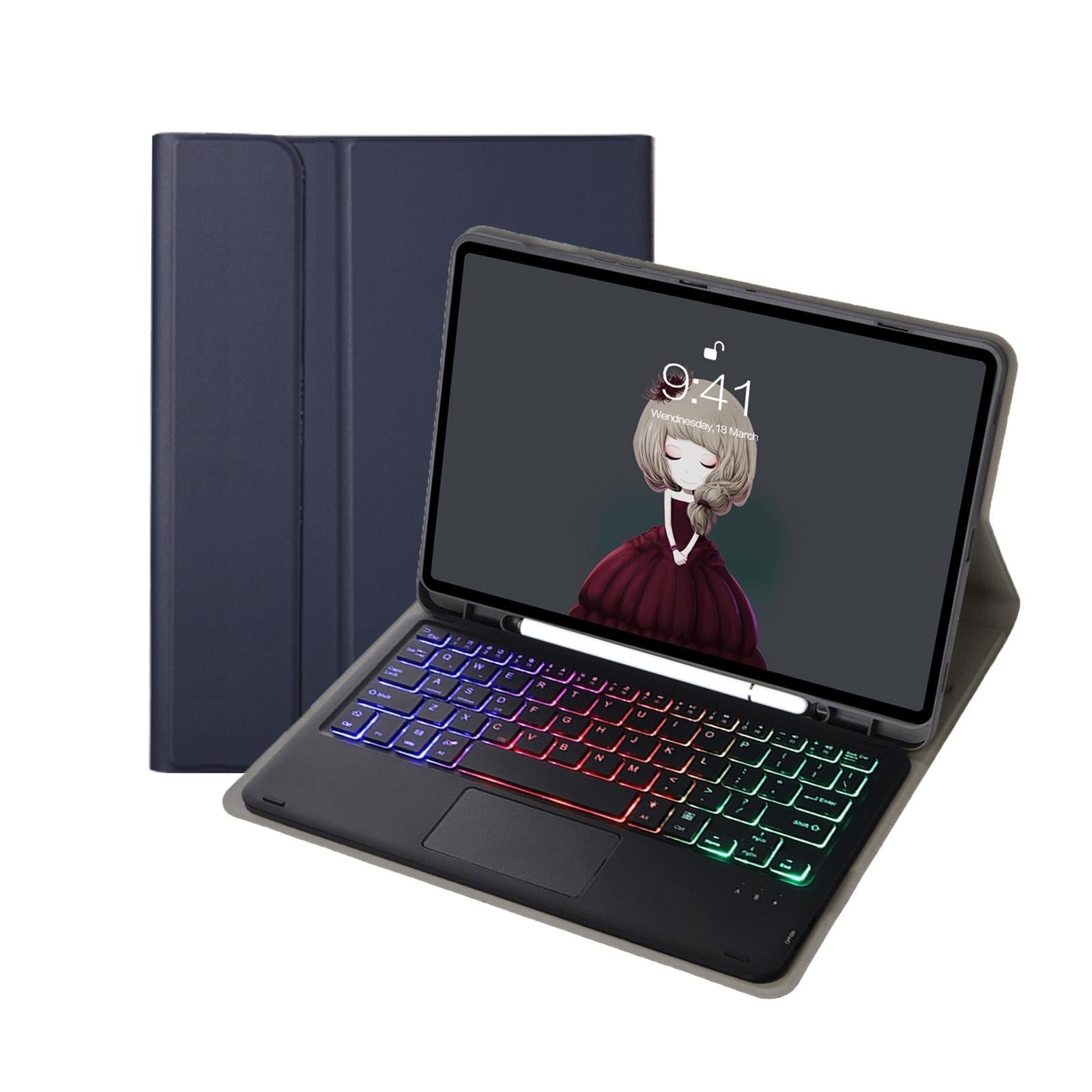 Bluetooth Keyboard Leather Tablet Case For Ipad 10.2 / 10.5 / Air 2019 With Touch Pad & Pen Slot - Blue