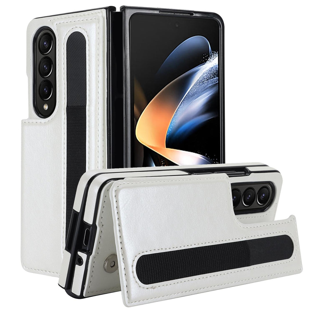 For Samsung Galaxy Z Fold4 5G Double Buckle Phone Case With Pen Slots - White