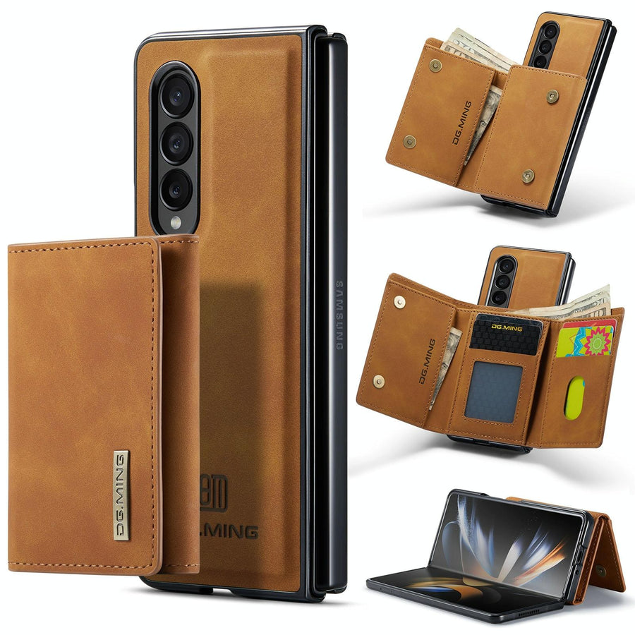 For Samsung Galaxy Z Fold4 5G Wallet Case - 3 Fold Multi Card Holder - Brown