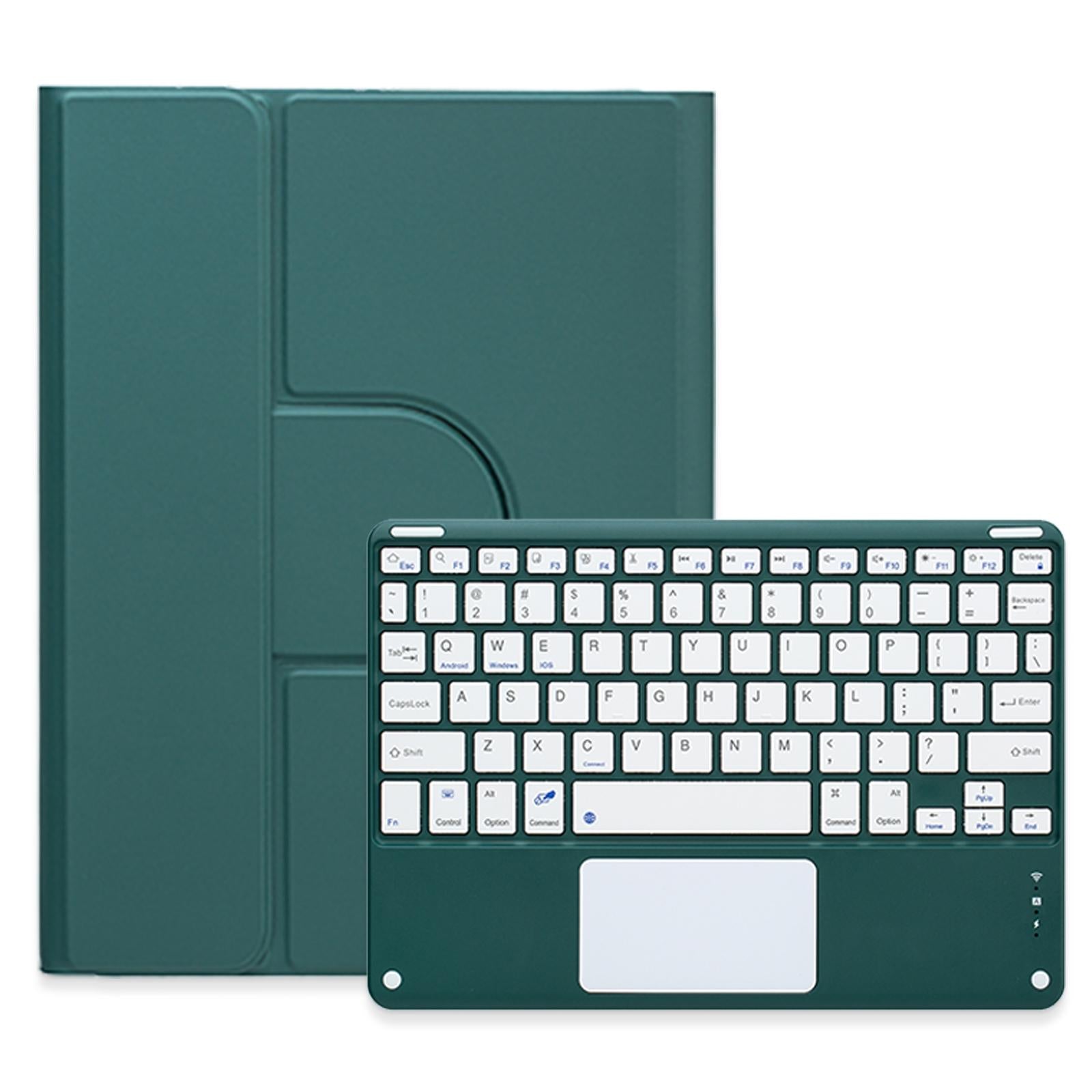 360 Degree Rotatable Bluetooth Keyboard Leather Case With Touchpad - Square Button - Dark Green - For Ipad Air 2022 / Ipad Pro 11 2021