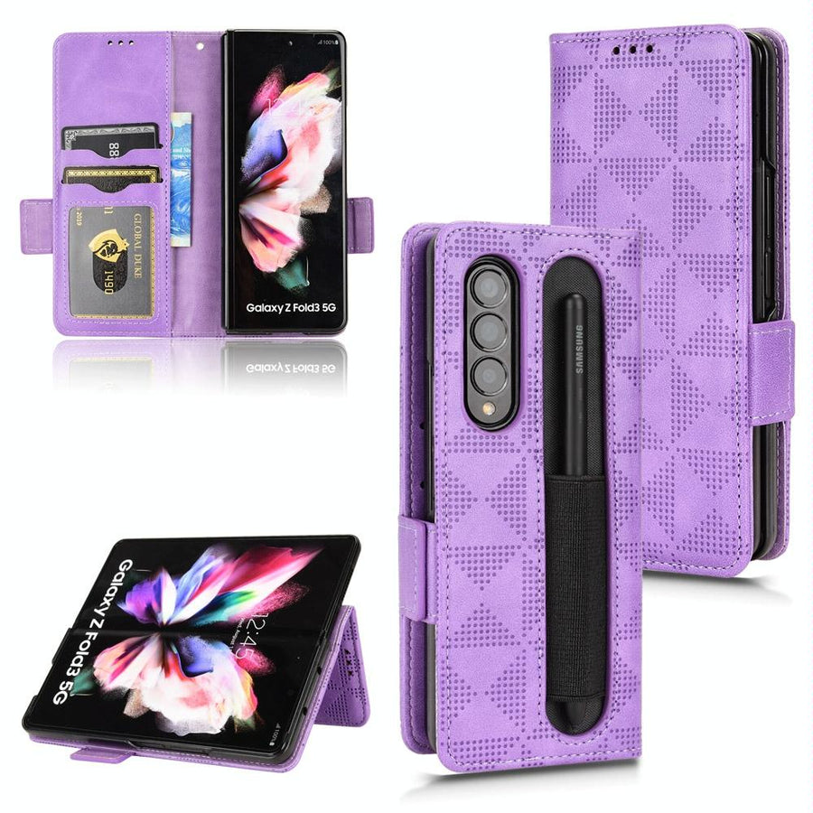 For Samsung Galaxy Z Fold4 5G Symmetrical Leather Triangle Phone Case - Purple