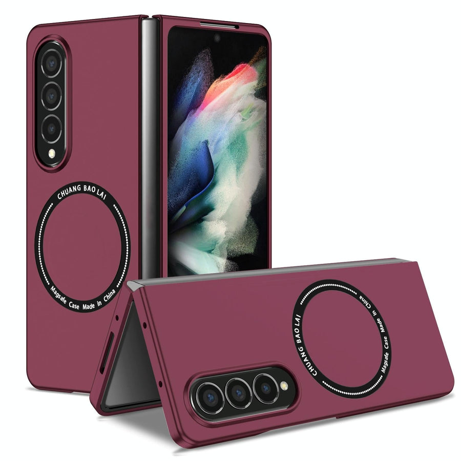 For Samsung Galaxy Z Fold4 5G Secure & Portable Magnetic Folding Case - Wine Red