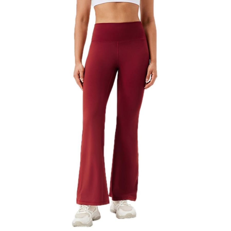 High Waisted Elastic Yoga Flared Pants Size L - Wine Red - Xl