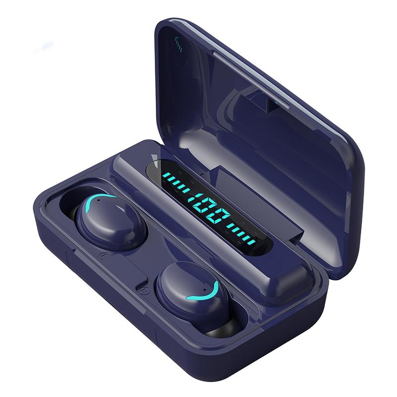 Macaron Series Bluetooth Earphones with Breathing Light & Noise Reduction - Dark Blue
