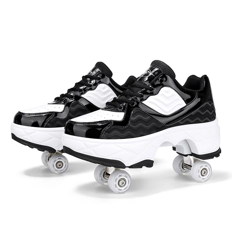 Retractable Dual-purpose Roller Skates - Size 33 Deformable Four-wheel - Df09 White Black - 38