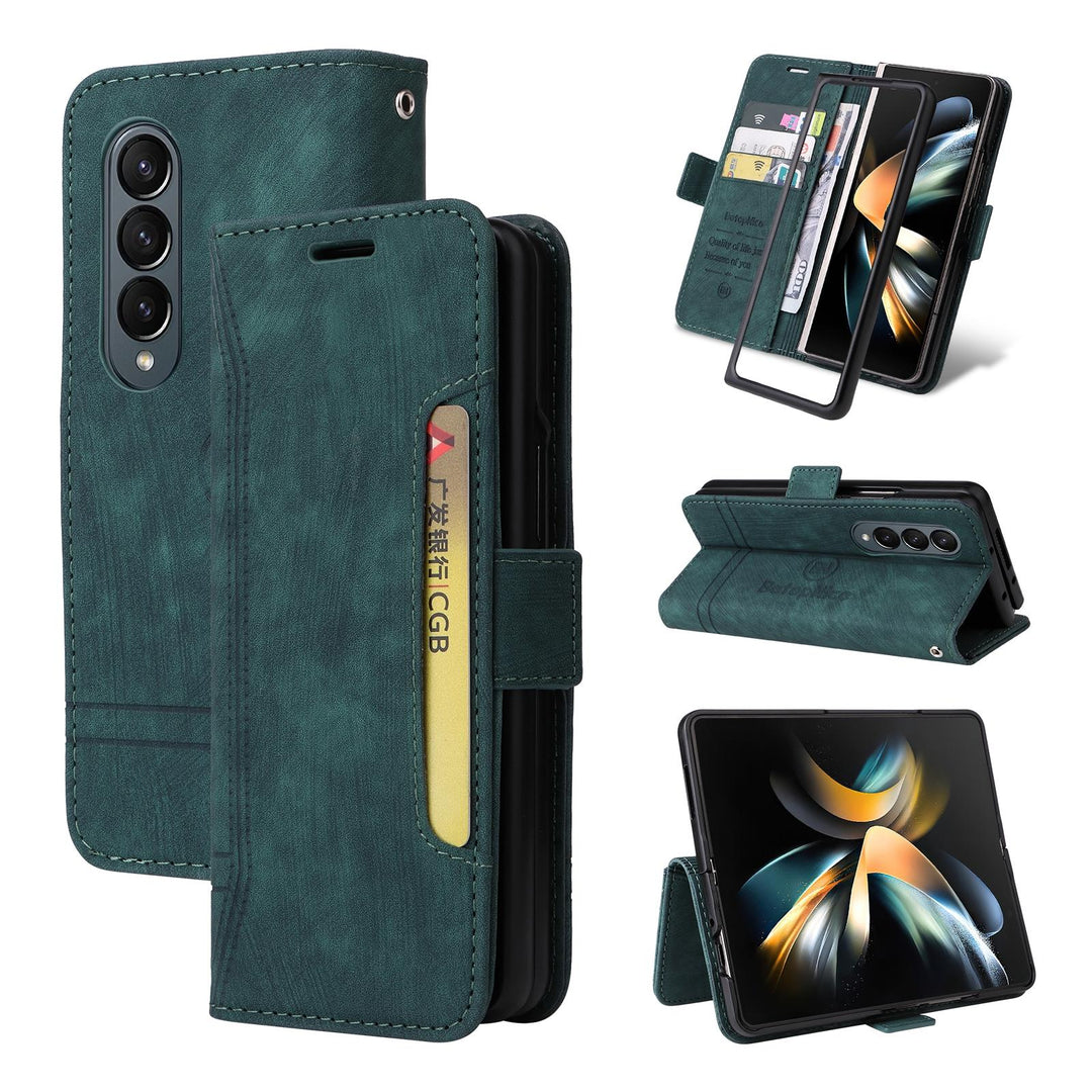 For Samsung Galaxy Z Fold4 5G Leather Dual Buckle Phone Case - Green