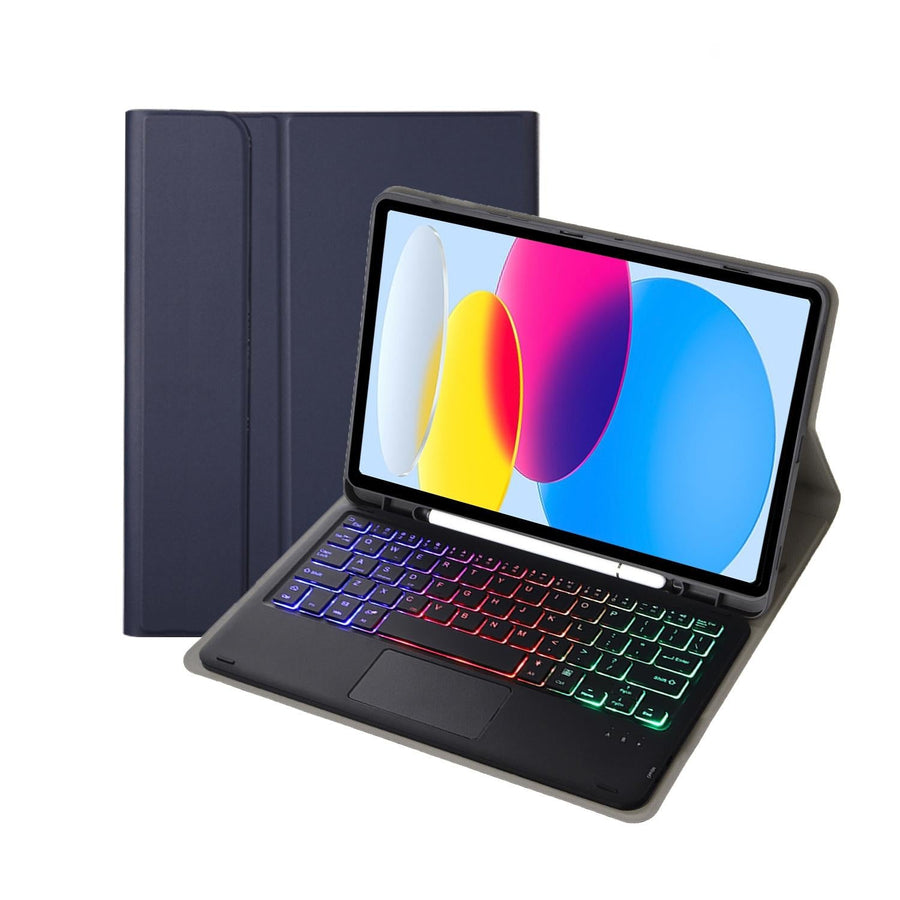 2022 Ipad 10.9 Lambskin Keyboard Case With Backlight & Pen Slot - Dark Blue