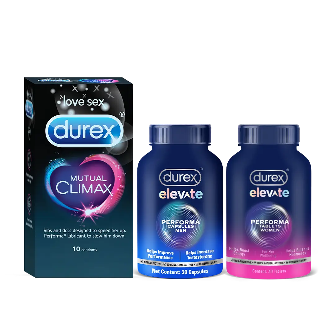 Durex One For All Combo Pack – Mutual Climax Condoms + Elevate Performa Capsules + Elevate Performa Tablets