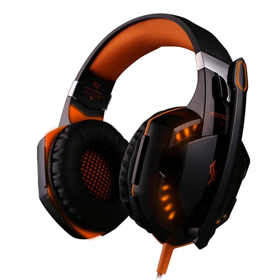 Over-Ear Gaming Headset With Mic Led Light And Stereo Bass For Pc Gamer - Orange + Black