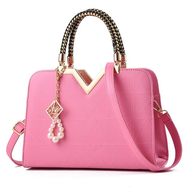 Women Zipper Shoulder Bag with Phone Pocket and Crossbody Strap - Pink
