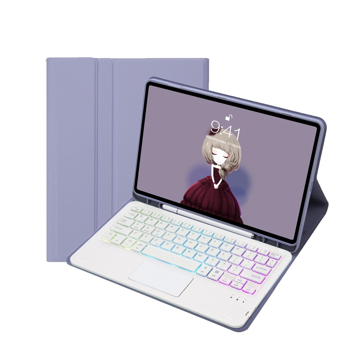 Bluetooth Keyboard Leather Case For Ipad 9.7 2018 & 2017 / Pro 9.7 / Air 2 With Touch Pad & Backlight - Purple