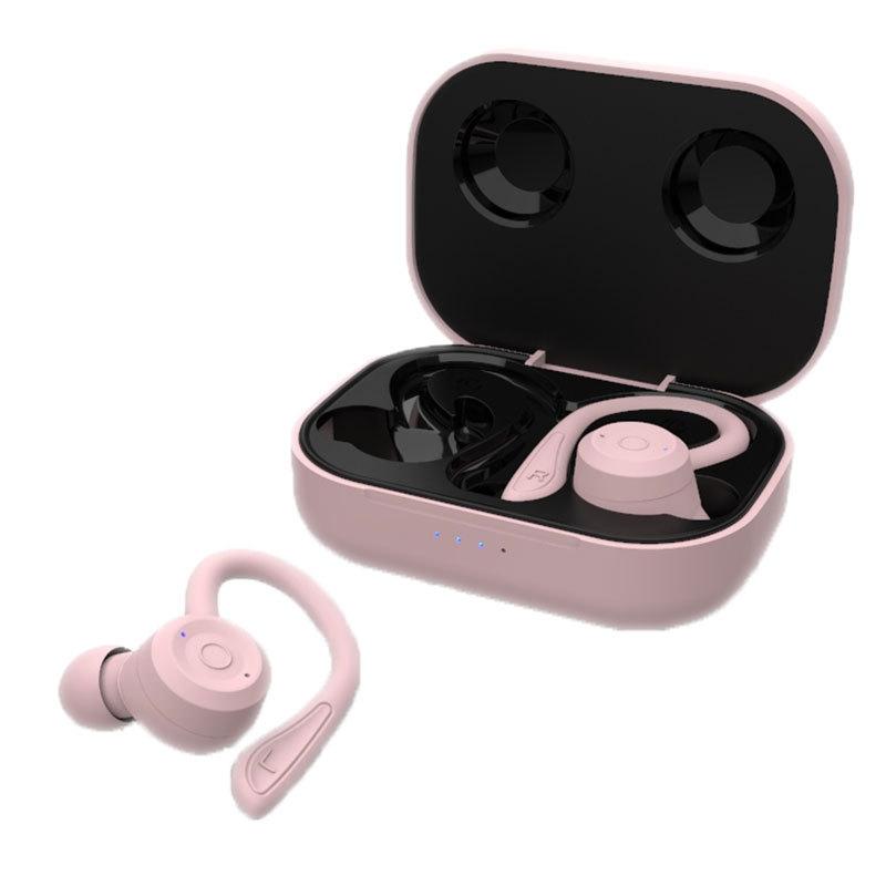Waterproof T20 Tws Bluetooth Earphones with Charging Box and Noise-cancelling Hooks - Pink