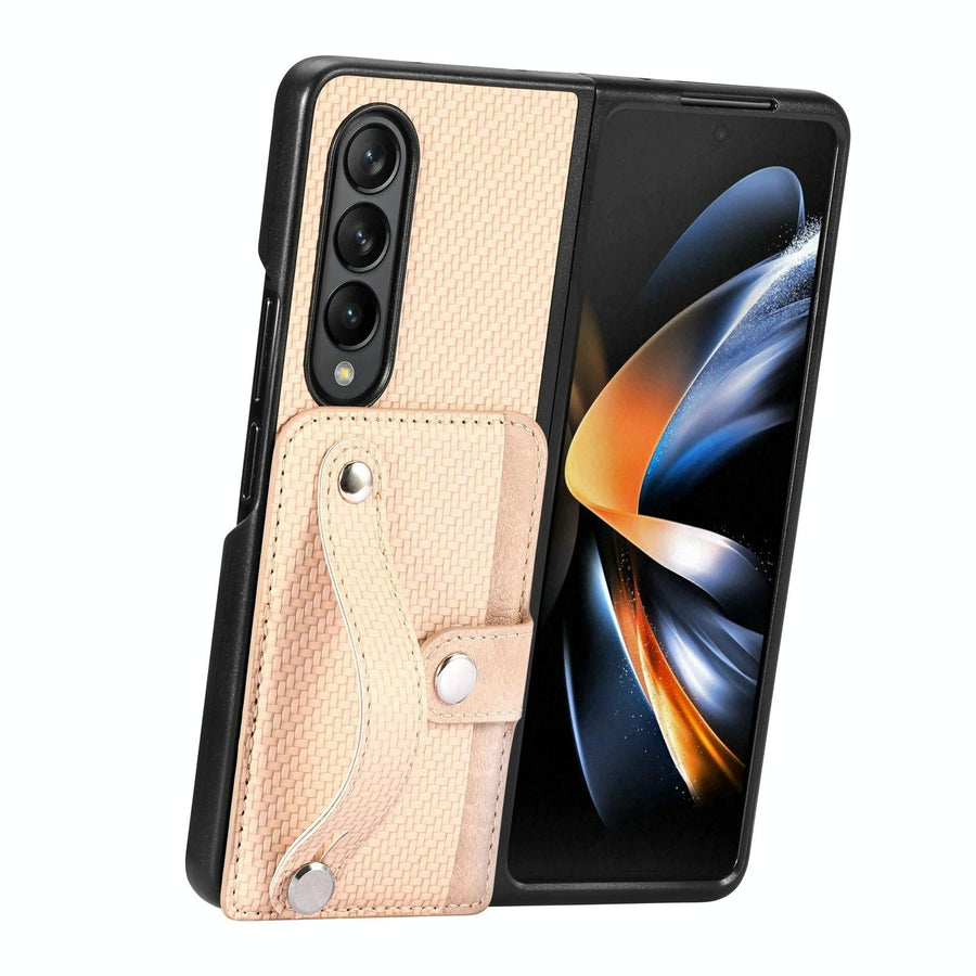For Samsung Galaxy Z Fold4 5G Wristband Phone Case - Khaki