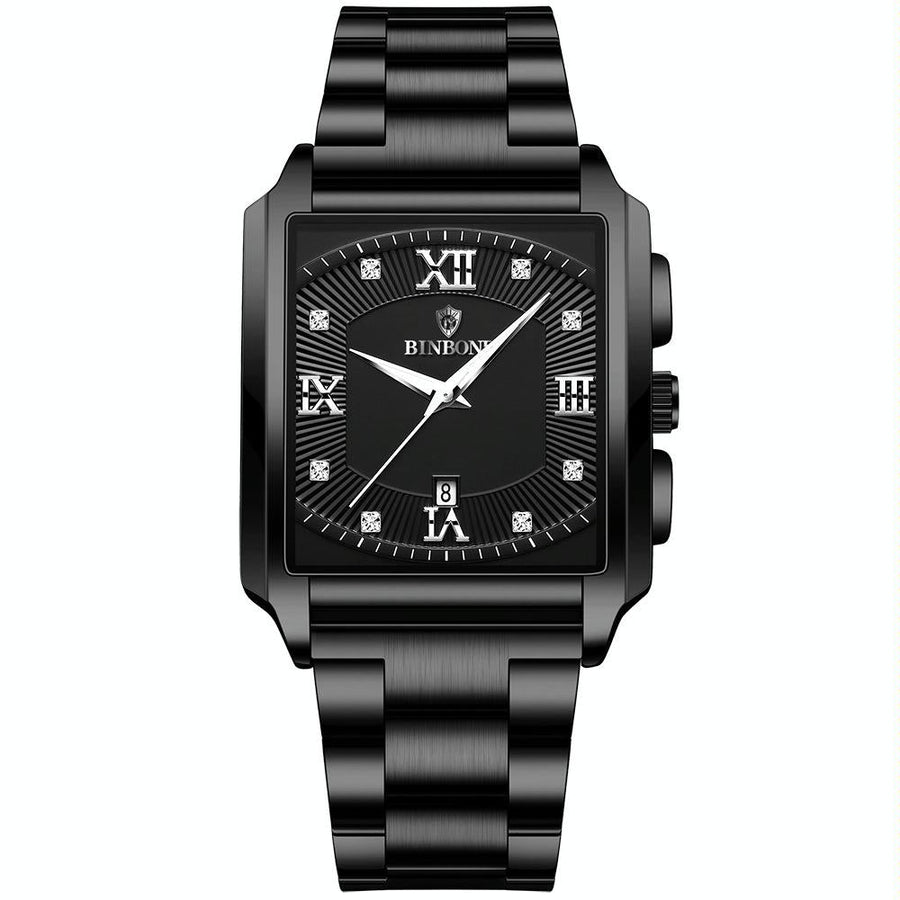 Waterproof Men Quartz Watch - Rectangular Outdoor Design - Black Steel-White