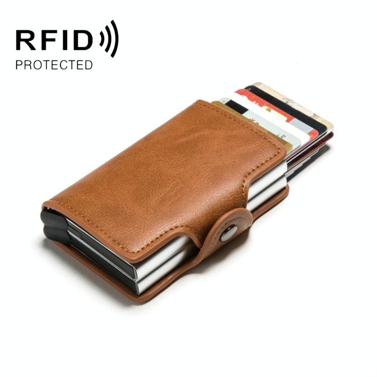 Automatic Pop Up Rfid Metal Card Holder - Brown