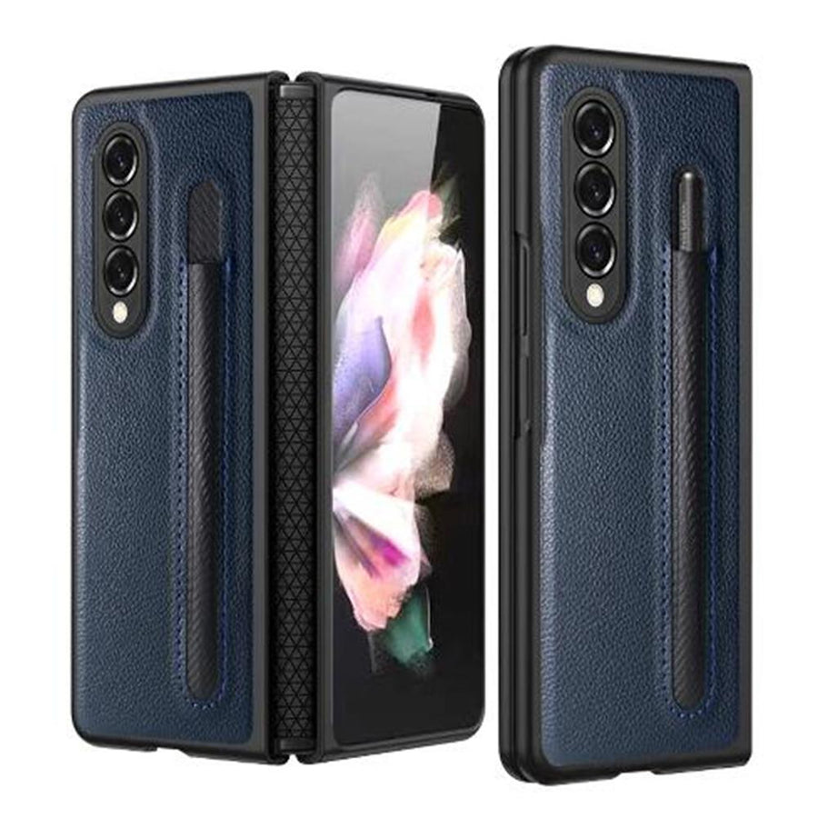 For Samsung Galaxy Z Fold4 5G Litchi Texture Hinge Case - Blue