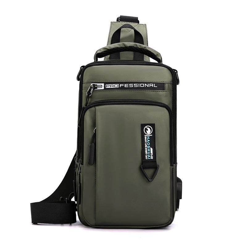 Men Usb Chest Bag Casual Shoulder Bag With Charging Port - Army Green