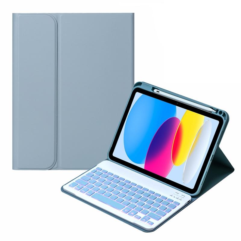 10.9 Ipad 10Th Gen 2022 Backlit Keyboard Case With Pen Slot - Bluetooth Leather - Light Blue